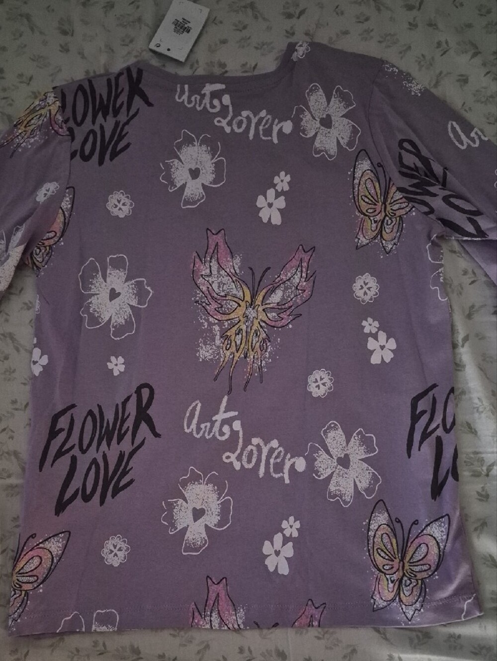 NWT- Primark Care Long Sleeve Top. Lilac Butterfly and Floral Graphic Tee - Picture 4 of 4